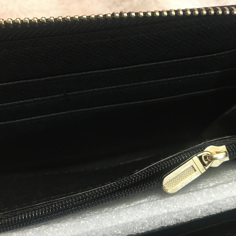 Black Long Wallet Woven Faux leather Gold hardware NEW - Picture 6 of 7
